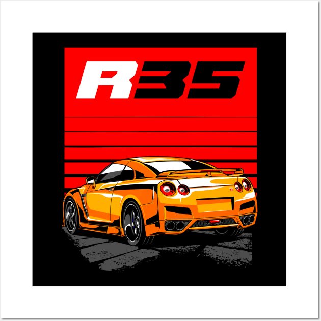 Nissan GTR 35 Orange Wall Art by aredie19